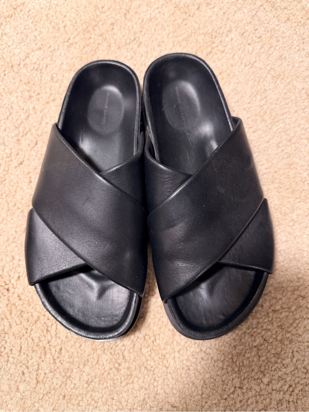 Mansur Gavriel Black Crisscross Slide Sandals